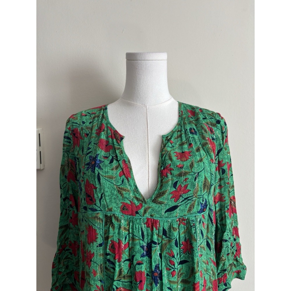 ba&sh Eve Dress Womens Size US 4 Small Floral Metallic Green Metallic Feminine - Picture 2 of 8